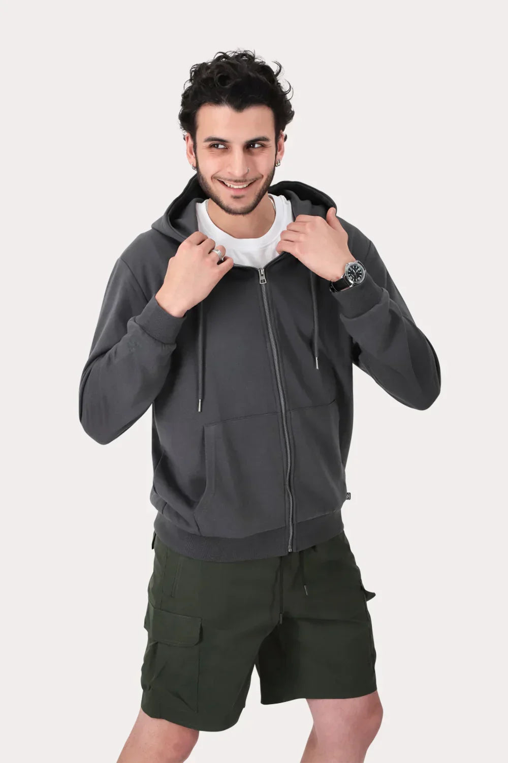Poleron Full Zipper Fleece Loop Gris - Gangster