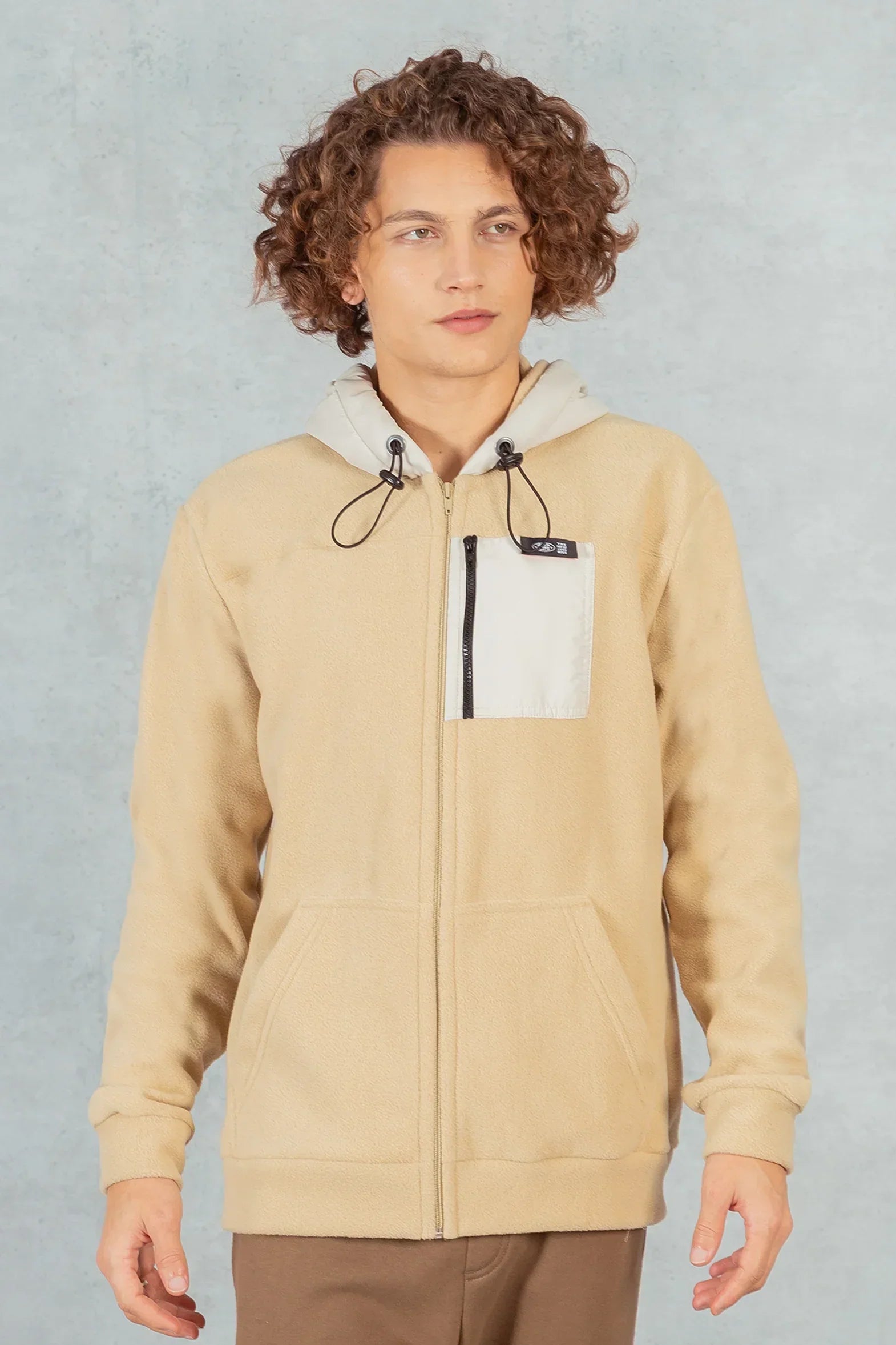Poleron Full Zipper Fleece Suqare Beige Overcore - Gangster