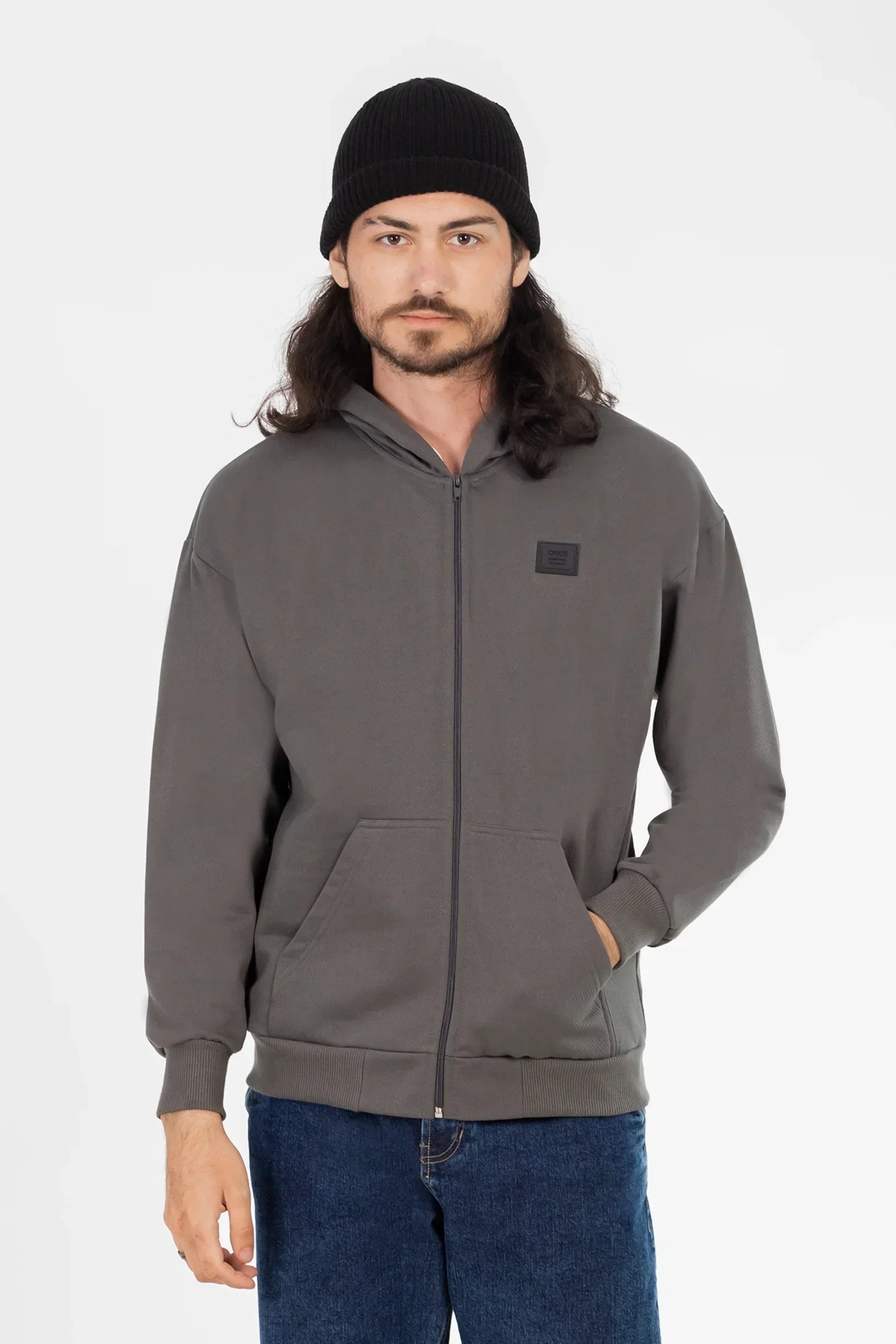 Poleron Full Zipper Fleece Peace Gris Overcore - Gangster