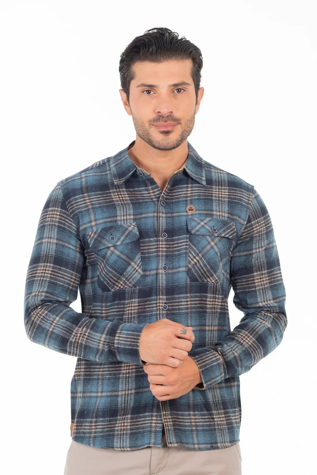 Camisa Ml Franela Northwood Azul Marino Gangster-thumbmail-1