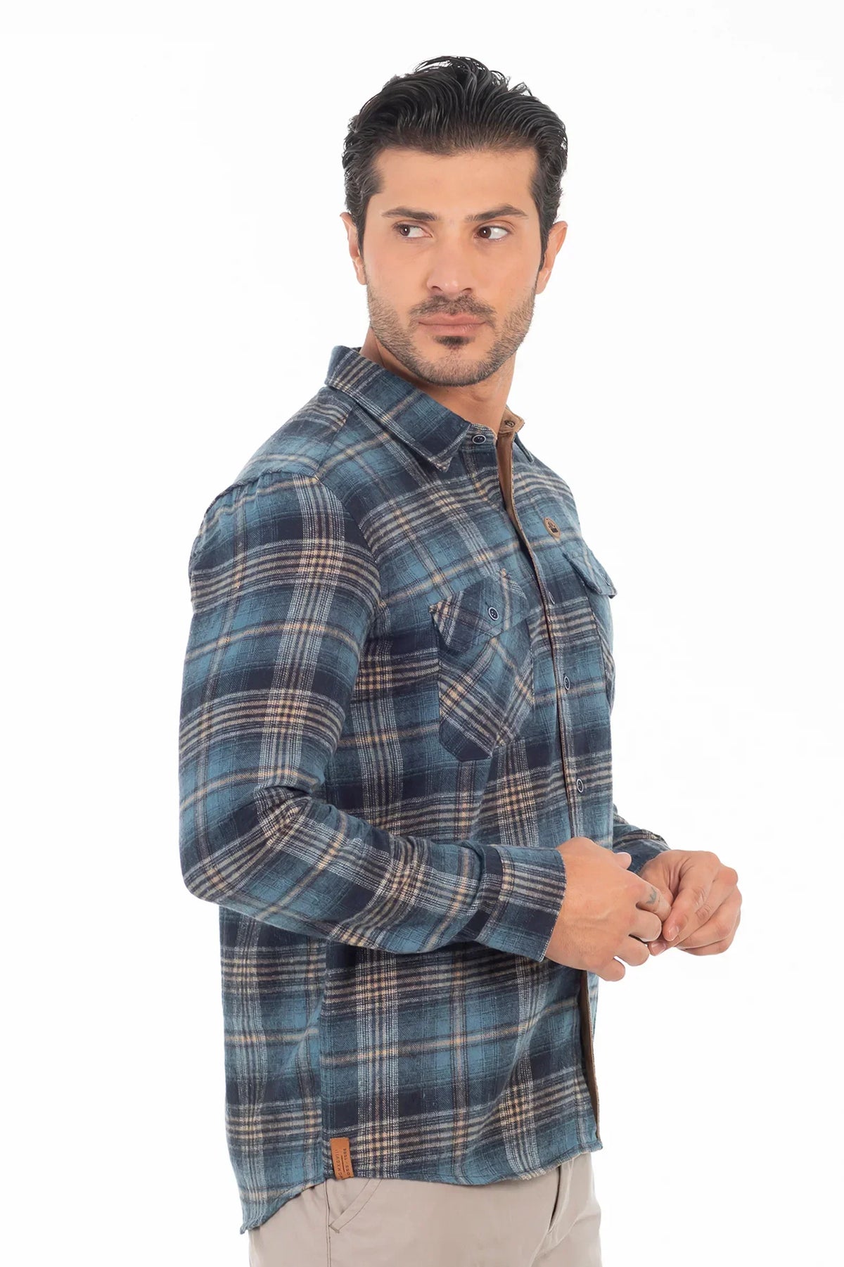 Camisa Ml Franela Northwood Azul Marino Gangster-thumbmail-5