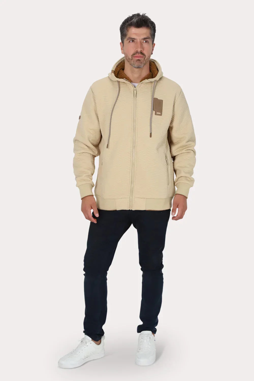 Poleron Full Zipper Jacquard Sherpa Nebula Beige Gangster-3