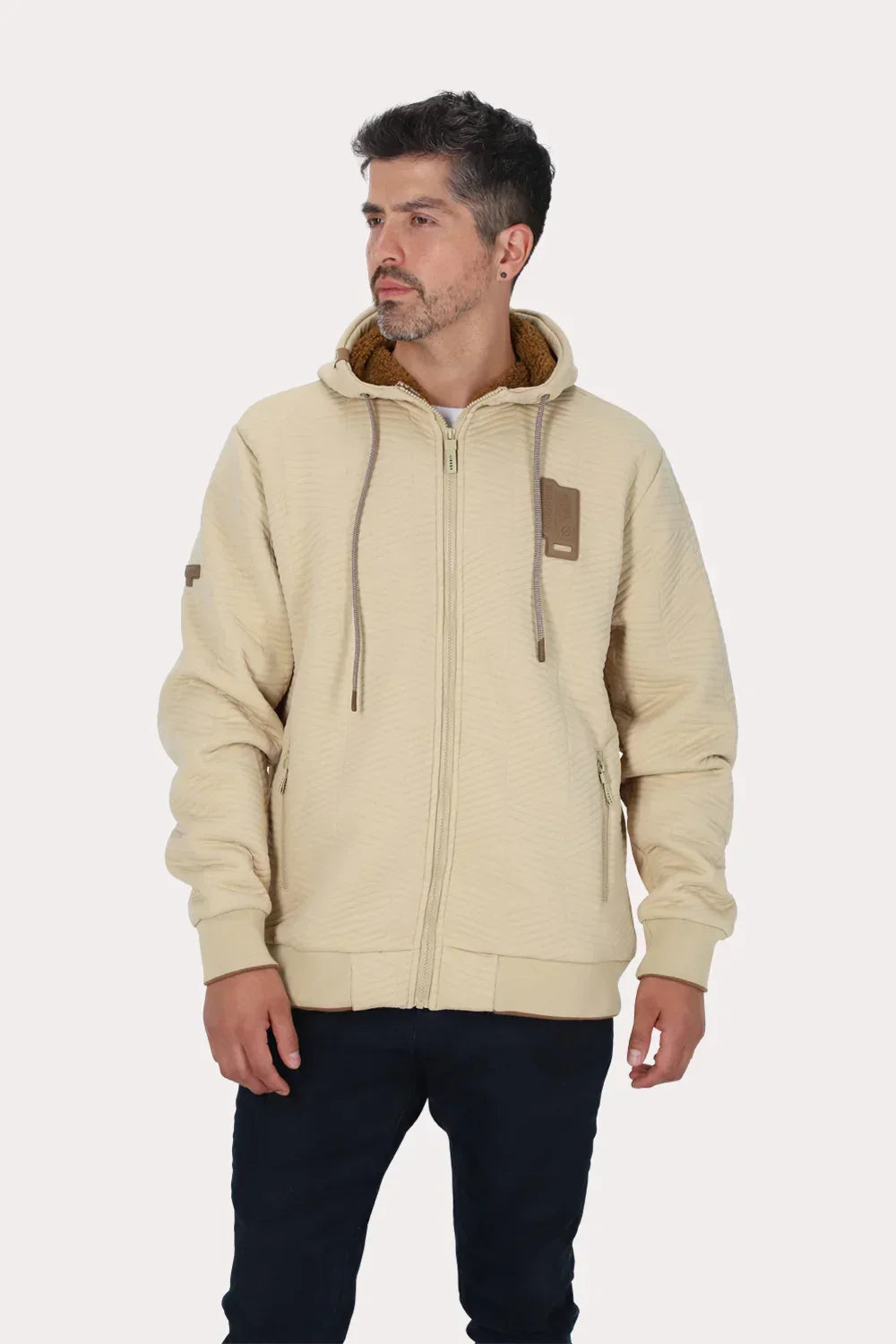 Poleron Full Zipper Jacquard Sherpa Nebula Beige Gangster-1