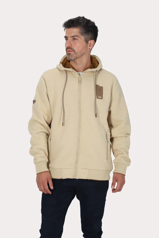 Poleron Full Zipper Jacquard Sherpa Nebula Beige Gangster