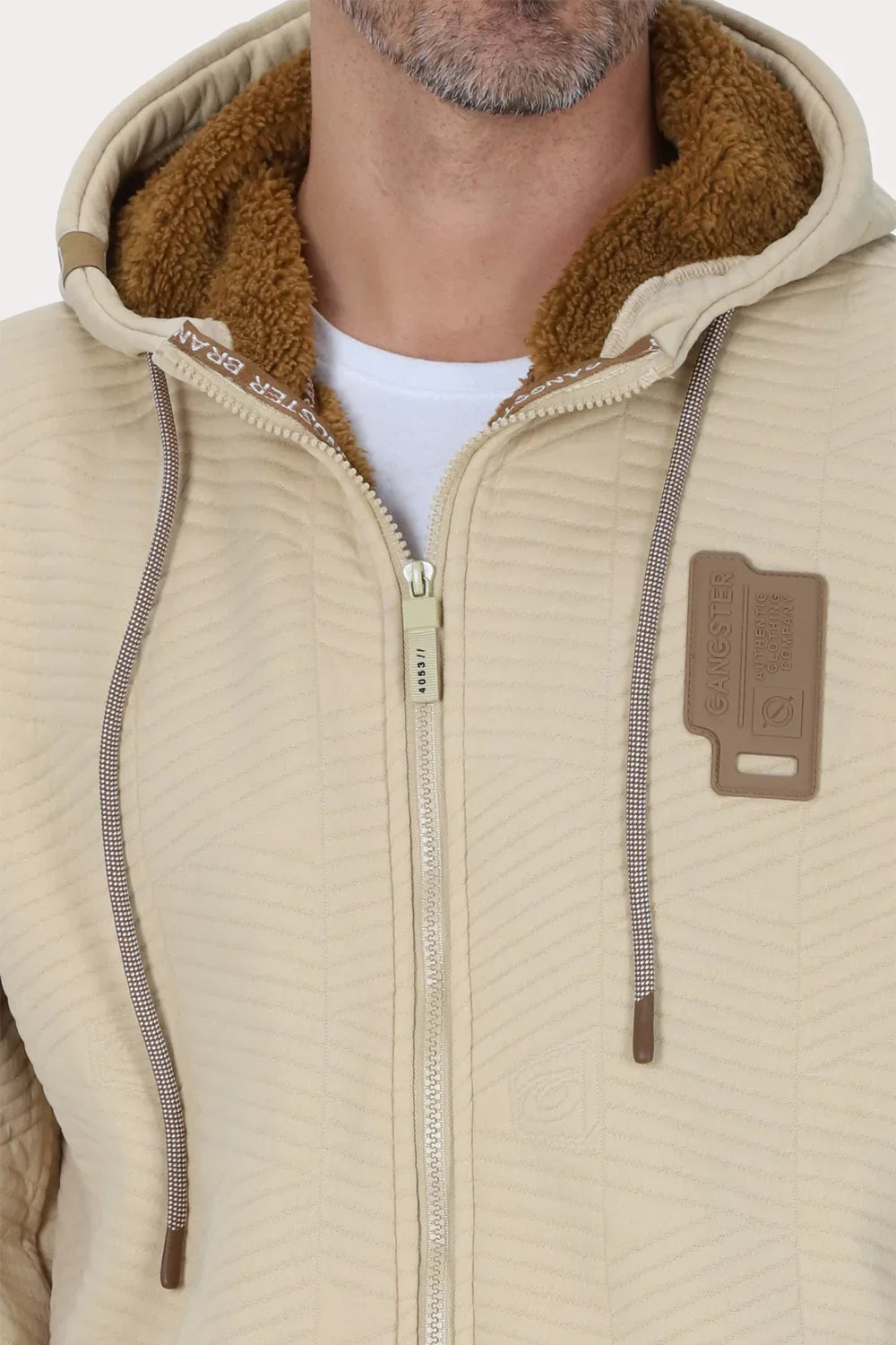 Poleron Full Zipper Jacquard Sherpa Nebula Beige Gangster-4