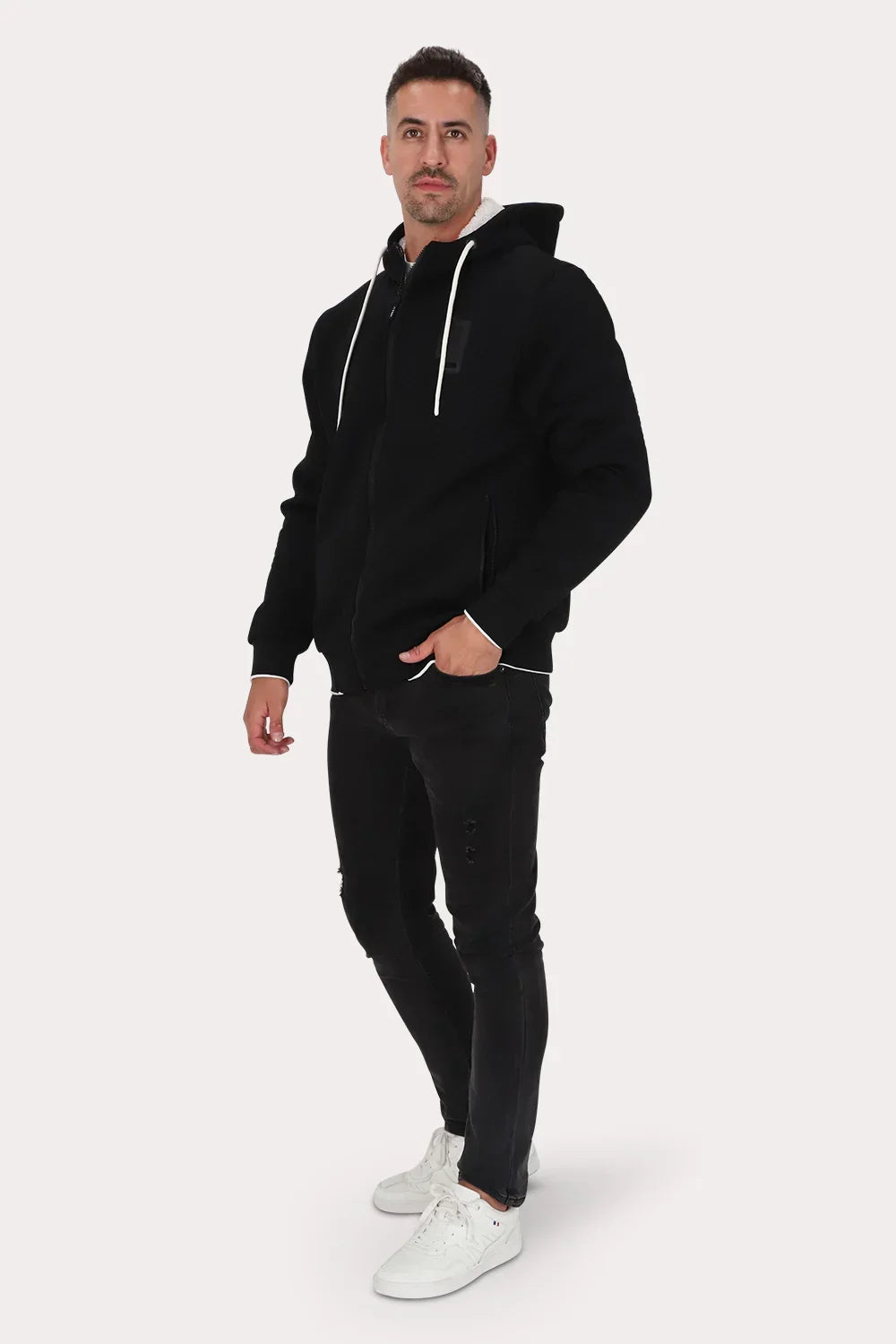Poleron Full Zipper Jacquard Sherpa Nebula Negro Gangster-3