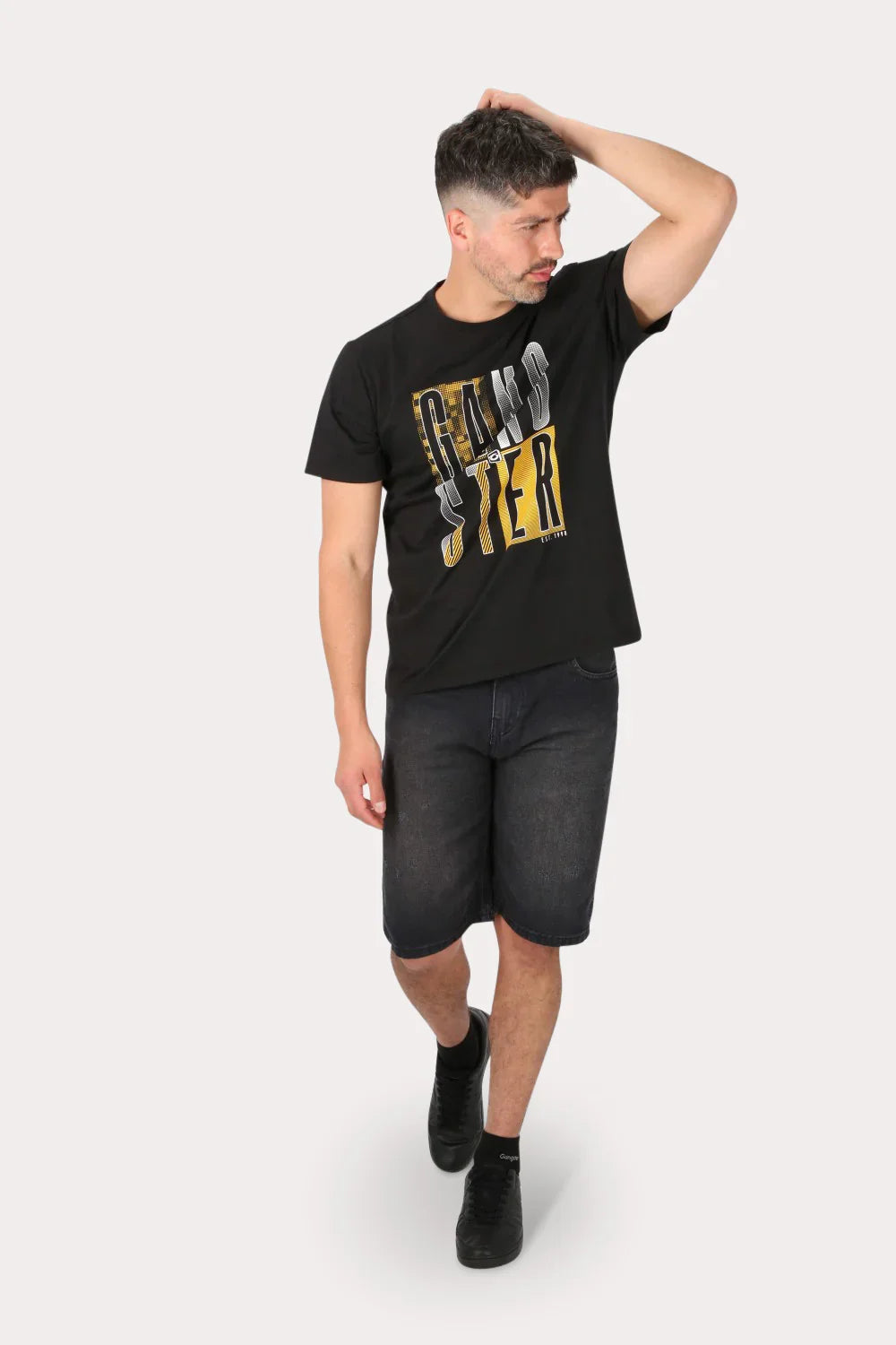 Short Bermuda Jogger Liso Loose 4 Negro Gangster - Gangster