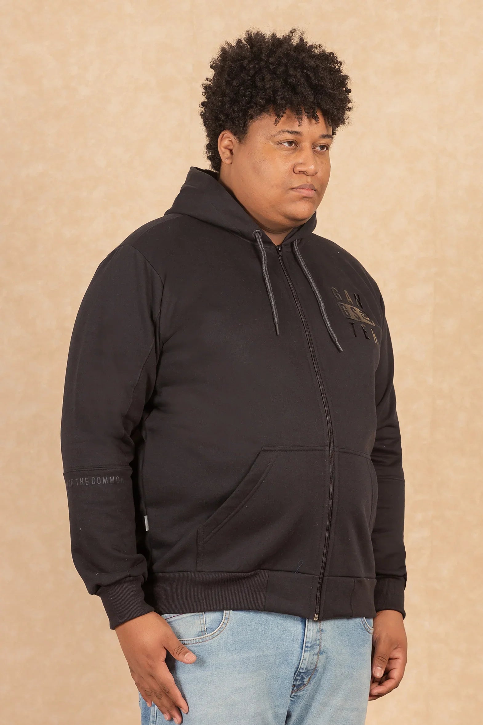 Plus Poleron Full Zipper Fleece Ouut Negro Gangster - Gangster