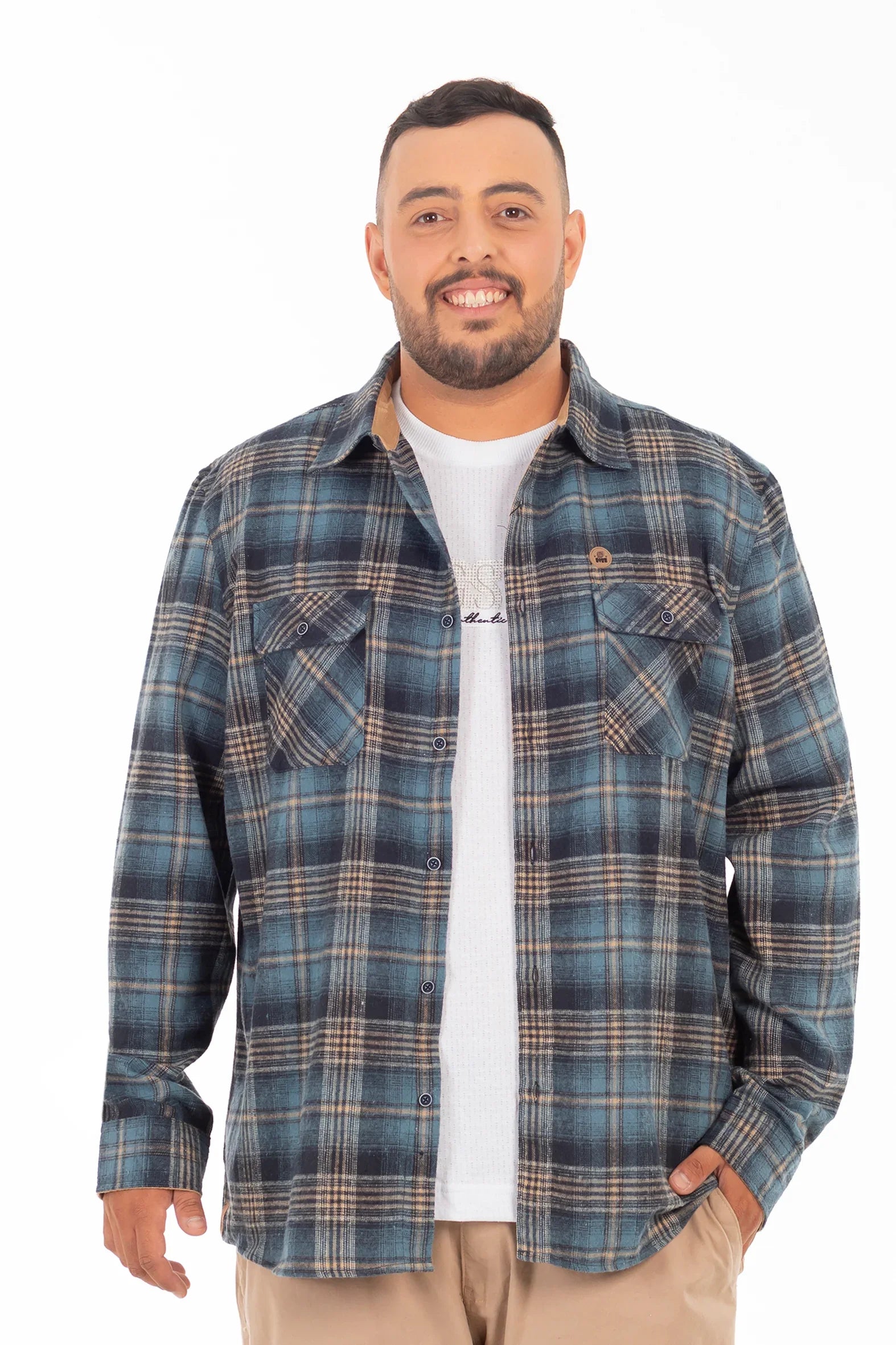 Plus Camisa Ml Franela Northwood Azul Marino Gangster-1