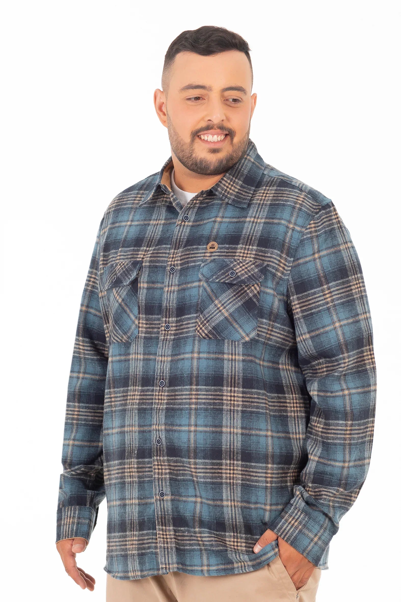 Plus Camisa Ml Franela Northwood Azul Marino Gangster-3