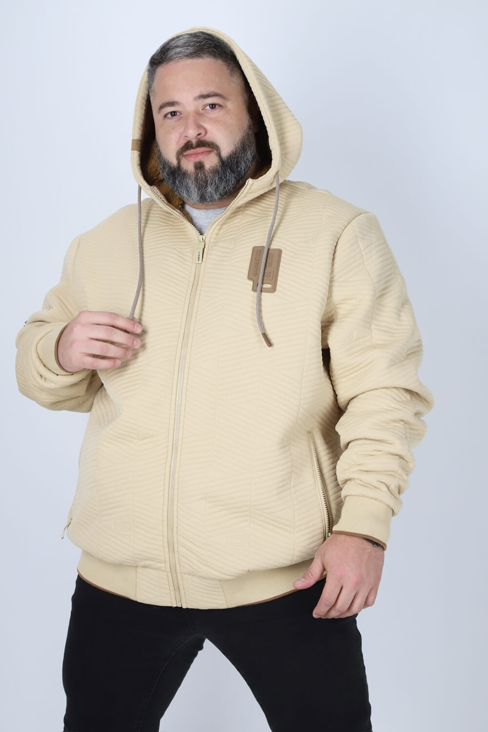 Plus Poleron Full Zipper Jacquard Sherpa Nebula Beige Gangster-1