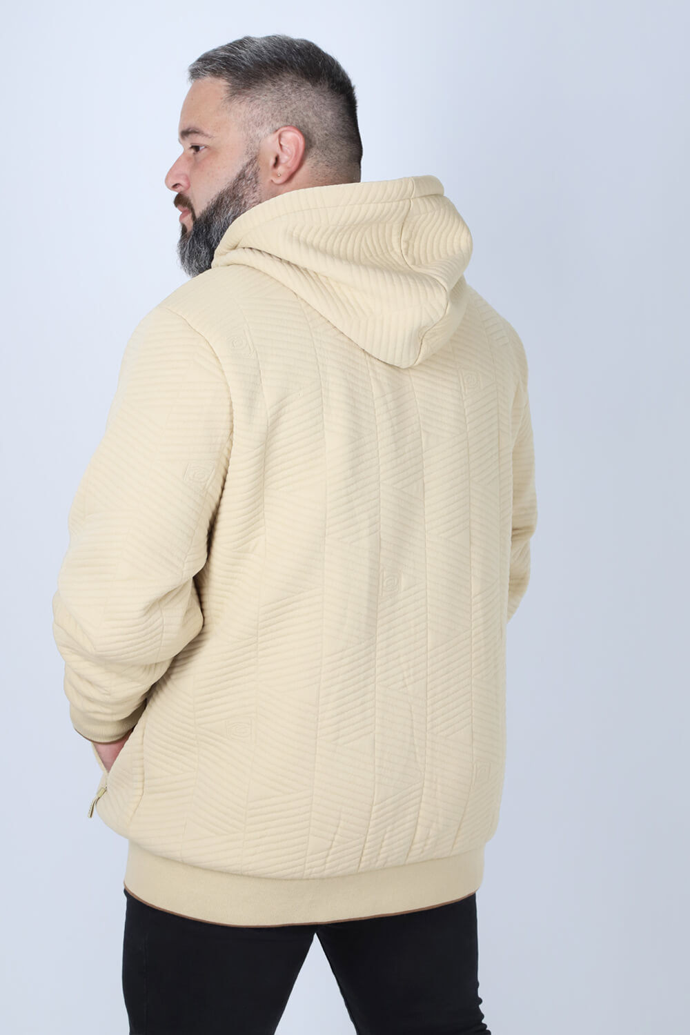 Plus Poleron Full Zipper Jacquard Sherpa Nebula Beige Gangster-2