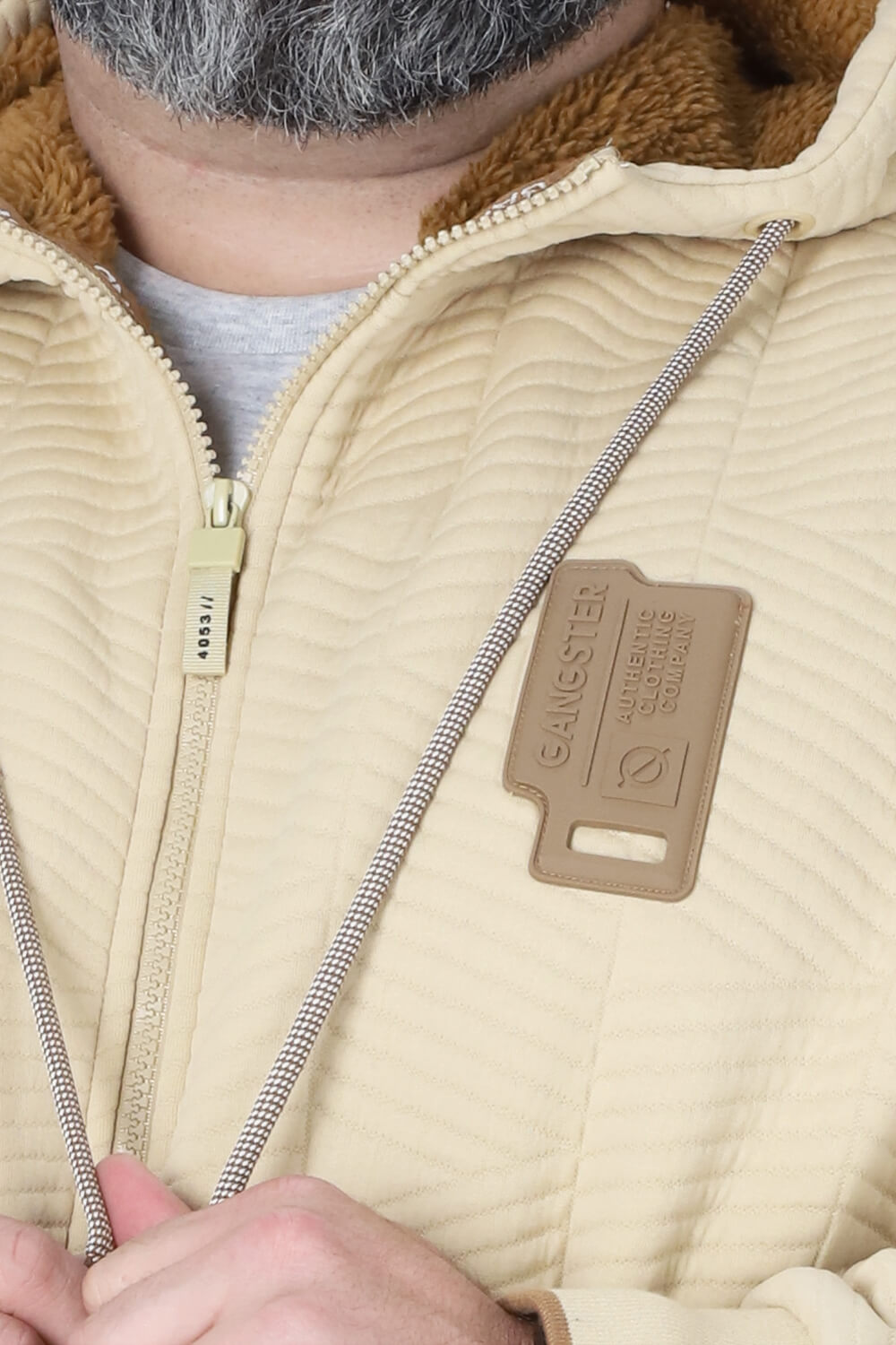 Plus Poleron Full Zipper Jacquard Sherpa Nebula Beige Gangster-3