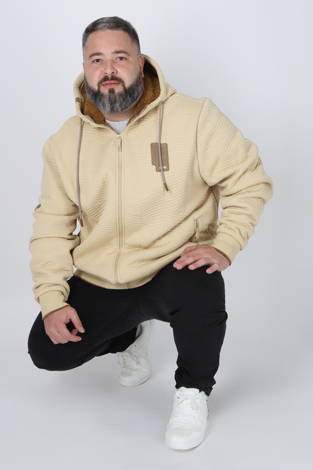 Plus Poleron Full Zipper Jacquard Sherpa Nebula Beige Gangster-4