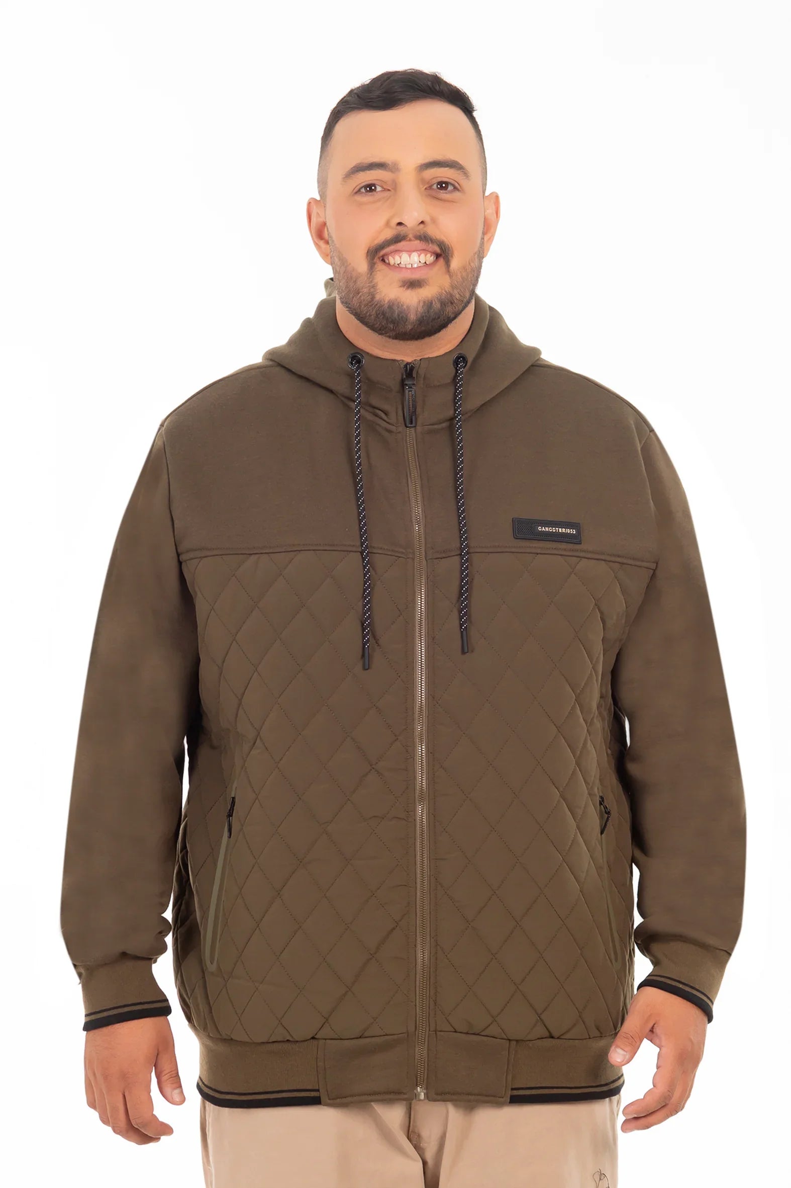 Plus Poleron Hibridas Patchwork Verde Oliva Oscuro Gangster - Gangster