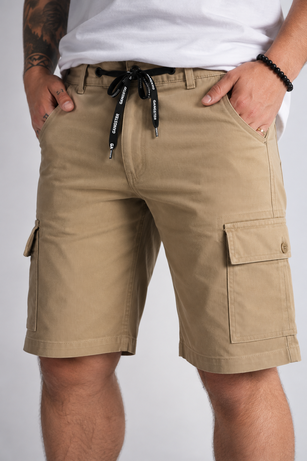 Short Canvas Bermudas Knee Beige Gangster-1