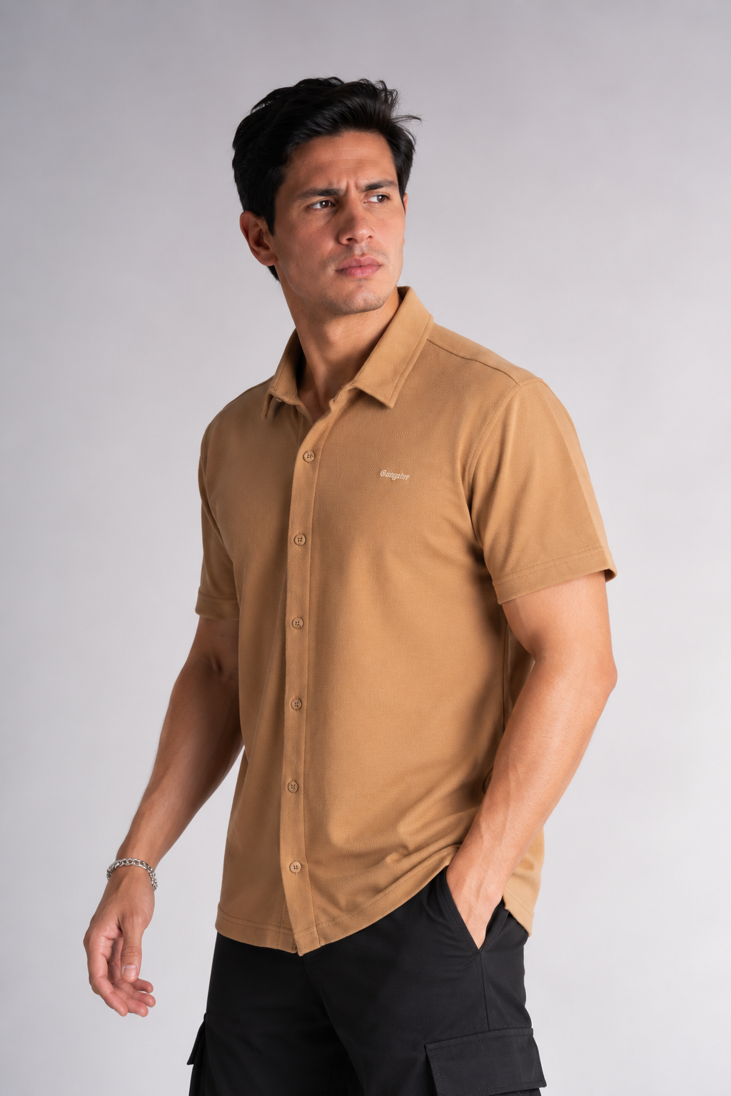 Camisa Camisa Textura Howard Café Claro-1