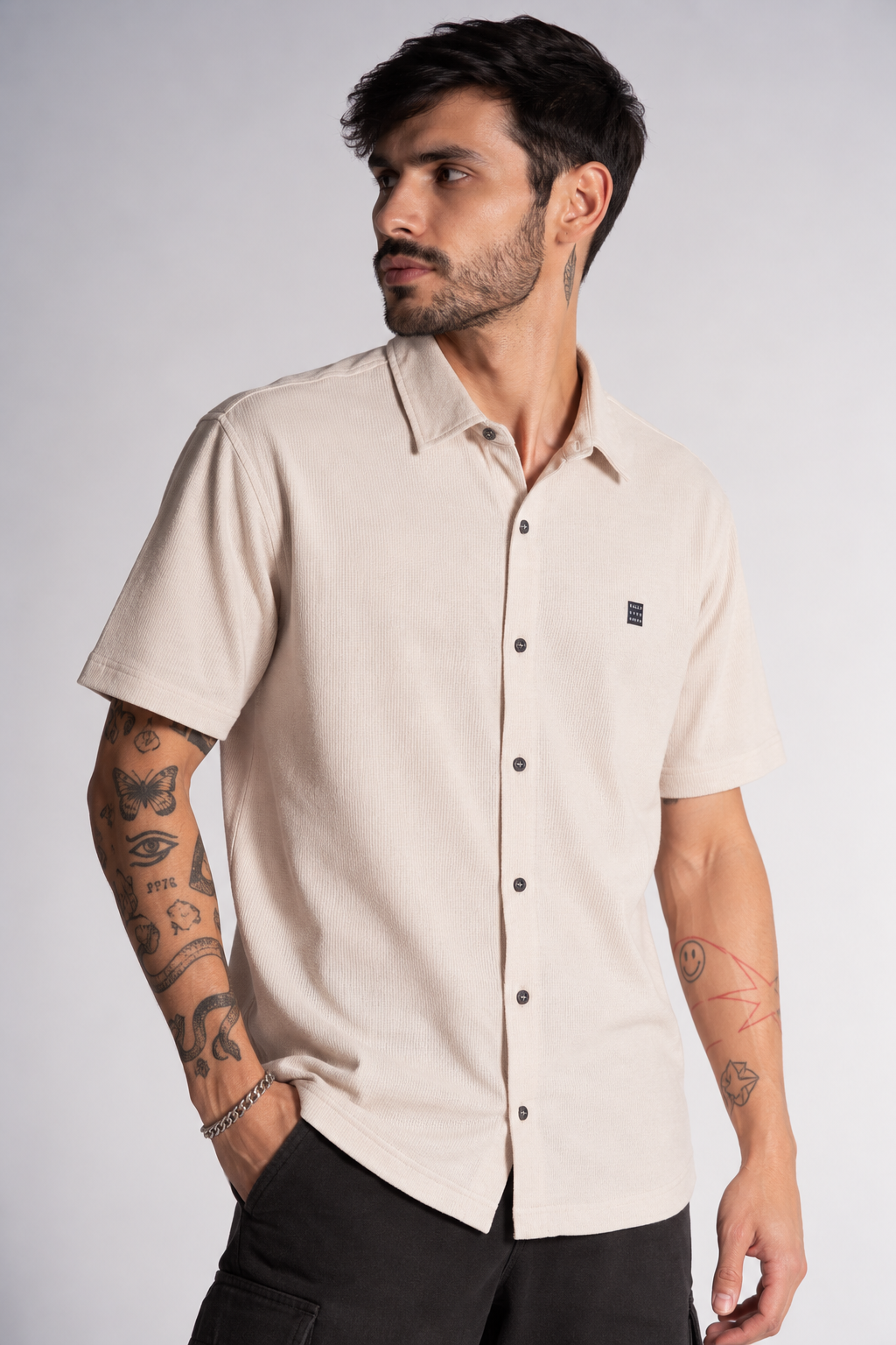 Plus Camisa Camisa Textura Berri Beige-1