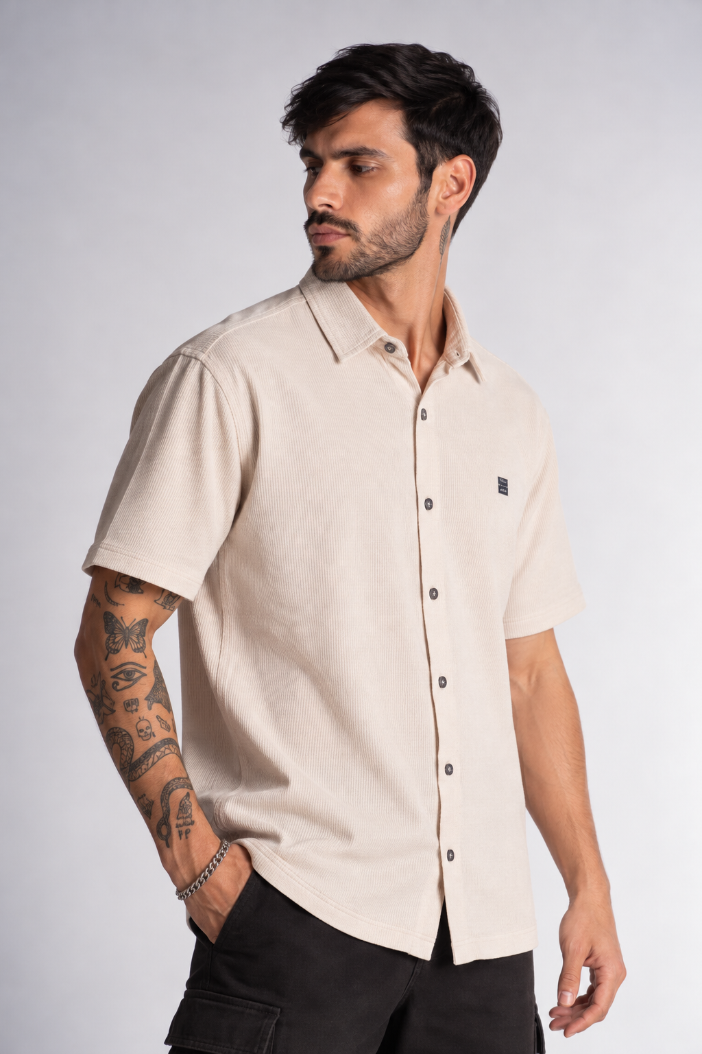 Plus Camisa Camisa Textura Berri Beige-3