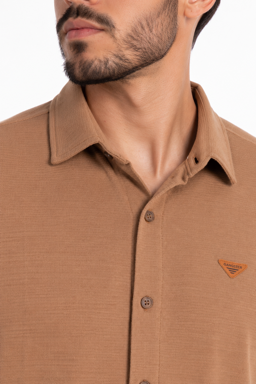 Plus Camisa Camisa Textura Mont Café-thumbmail-3