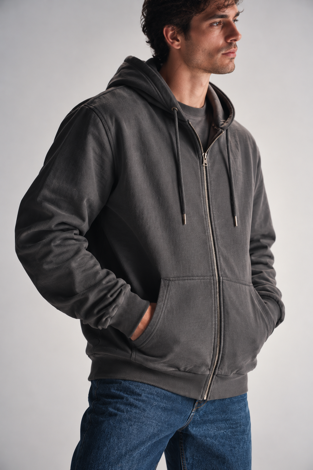 Plus Poleron Fullziper Fleece Loop Gris